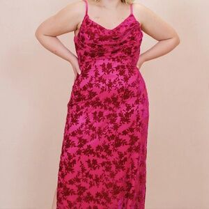 Pink Floral Velvet Bridesmaid Dress